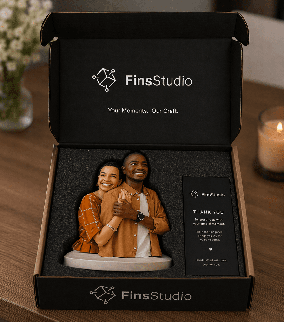 Fins Studio packaging and delivery presentation