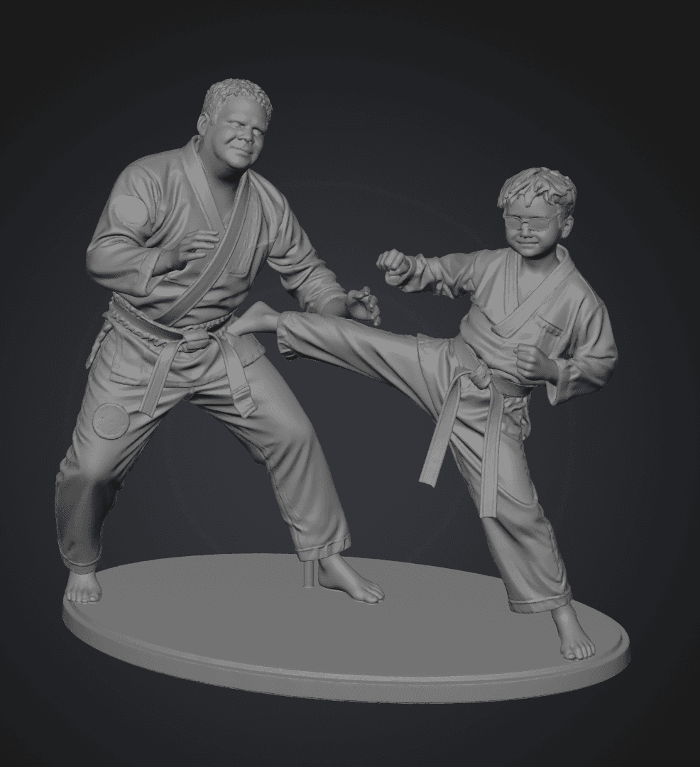 3D model preview of a father and son figurine in sparring poses
